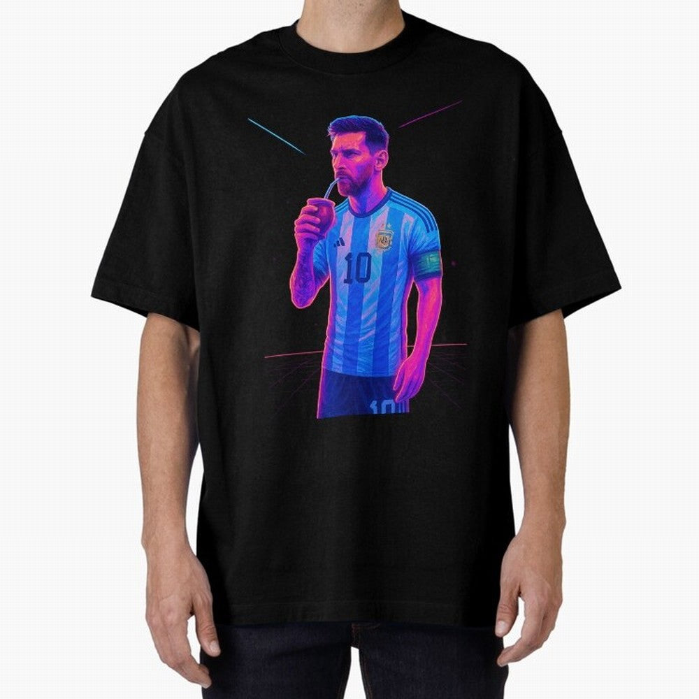 Messi The Goat Art Neon Synthwave Cyberpunk ¨C Retro Futuristic Classic T-Shirt Celebrate Match Day Hype around FIFA World Cup 2026, Cristiano Ronaldo, Haaland and CR7, Brazil, Portugal and Argentina, Stadium Memories, Football Loyalty,