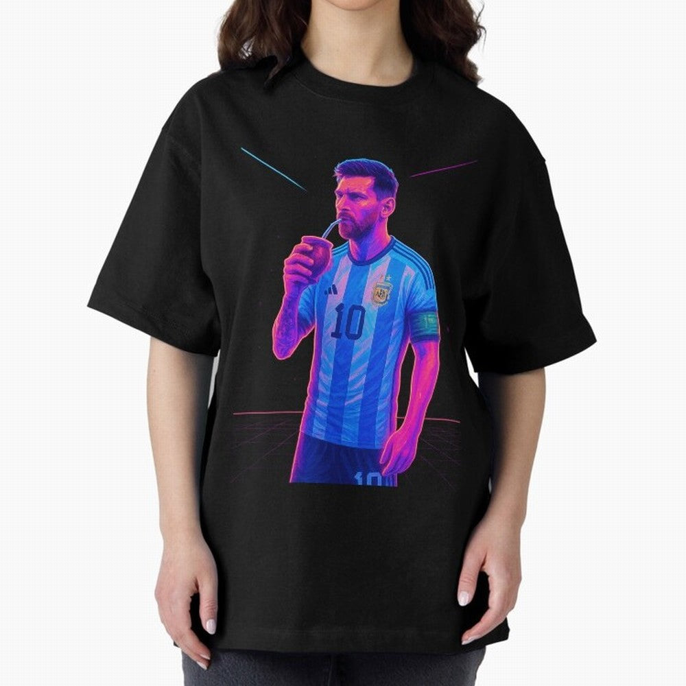 Messi The Goat Art Neon Synthwave Cyberpunk ¨C Retro Futuristic Classic T-Shirt Celebrate Match Day Hype around FIFA World Cup 2026, Cristiano Ronaldo, Haaland and CR7, Brazil, Portugal and Argentina, Stadium Memories, Football Loyalty,
