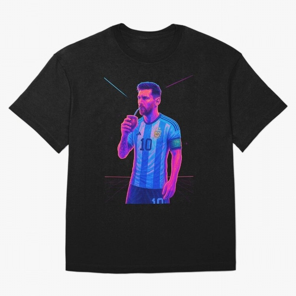 Messi The Goat Art Neon Synthwave Cyberpunk ¨C Retro Futuristic Classic T-Shirt Celebrate Match Day Hype around FIFA World Cup 2026, Cristiano Ronaldo, Haaland and CR7, Brazil, Portugal and Argentina, Stadium Memories, Football Loyalty,