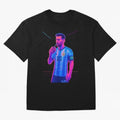 Messi The Goat Art Neon Synthwave Cyberpunk ¨C Retro Futuristic Classic T-Shirt Celebrate Match Day Hype around FIFA World Cup 2026, Cristiano Ronaldo, Haaland and CR7, Brazil, Portugal and Argentina, Stadium Memories, Football Loyalty,