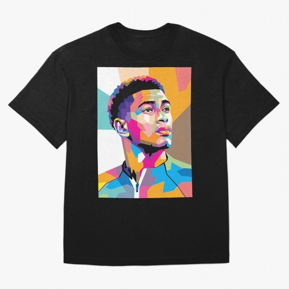 Jude Bellingham in WPAP Style Classic T-Shirt Share the Excitement of FIFA World Cup 2026 for Fans of Messi, CR7 and Mbappe and Spain and Netherlands, Bringing Sports Nostalgia, International Competition, Famous Players and Unforgettable Victories;
