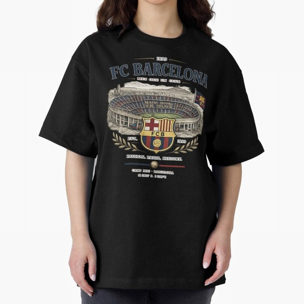 FC Barcelona Vintage Football Streetwear Oversized T-Shirt Bring Retro Soccer Energy to FIFA World Cup 2026 USA Canada Mexico Inspired by Messi and Cristiano Ronaldo, Brazil Energy, Football Passion, Legendary Performances, Festival Vibes and
