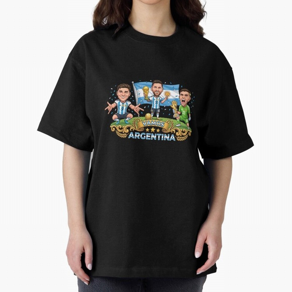 Argentina World Champions Messi Cartoon Classic T-Shirt Make Every Kick Count in FIFA World Cup 2026 Group Stage Spirit, Featuring France, Neymar, Stadium Memories, Football Loyalty, International Chants and Championship Tradition; Ideal for Fans