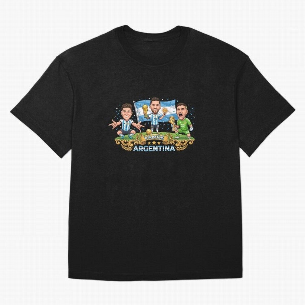 Argentina World Champions Messi Cartoon Classic T-Shirt Make Every Kick Count in FIFA World Cup 2026 Group Stage Spirit, Featuring France, Neymar, Stadium Memories, Football Loyalty, International Chants and Championship Tradition; Ideal for Fans
