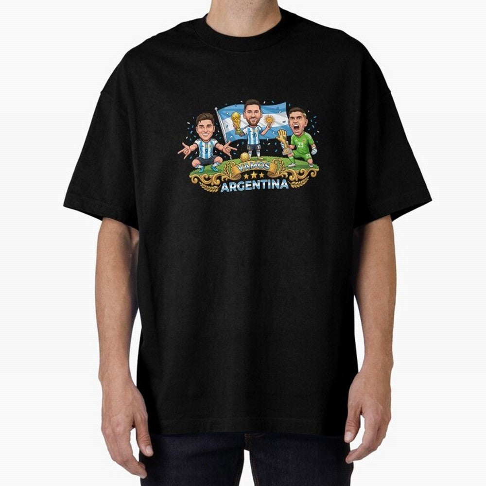 Argentina World Champions Messi Cartoon Classic T-Shirt Make Every Kick Count in FIFA World Cup 2026 Group Stage Spirit, Featuring France, Neymar, Stadium Memories, Football Loyalty, International Chants and Championship Tradition; Ideal for Fans