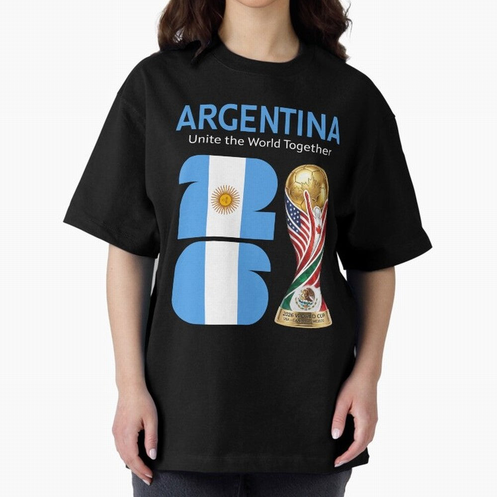 World Cup 2026, ARGENTINA Oversized T-Shirt Showcase Global Football Passion for FIFA World Cup 2026 USA Canada Mexico, with Messi, CR7 and Mbappe, Spain and Netherlands, Vintage Soccer Flavor, Modern Football Stars, National Flags and Final Night