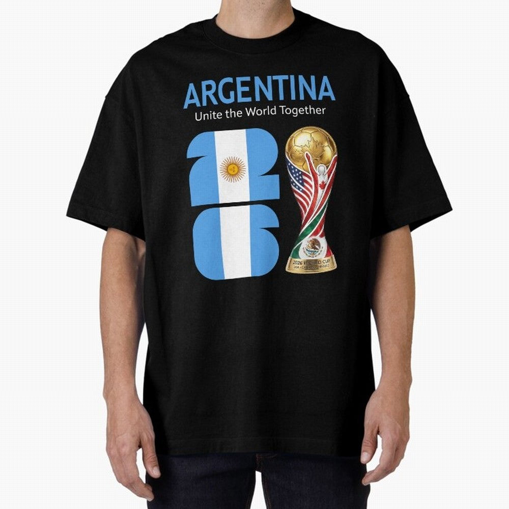 World Cup 2026, ARGENTINA Oversized T-Shirt Showcase Global Football Passion for FIFA World Cup 2026 USA Canada Mexico, with Messi, CR7 and Mbappe, Spain and Netherlands, Vintage Soccer Flavor, Modern Football Stars, National Flags and Final Night