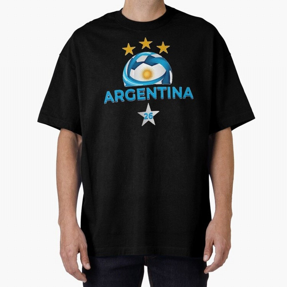 Argentina 2026 Stars Oversized T-Shirt Show Championship Spirit for Match Day Hype around FIFA World Cup 2026, Messi, CR7 and Mbappe, Germany, Classic Soccer Heritage, Championship Pressure, Fan Loyalty and International Pride; Great for Watch