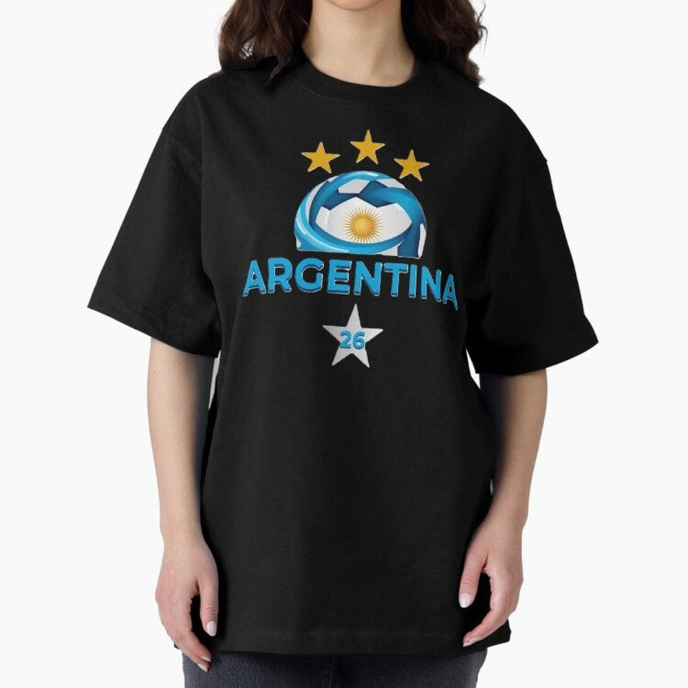 Argentina 2026 Stars Oversized T-Shirt Show Championship Spirit for Match Day Hype around FIFA World Cup 2026, Messi, CR7 and Mbappe, Germany, Classic Soccer Heritage, Championship Pressure, Fan Loyalty and International Pride; Great for Watch