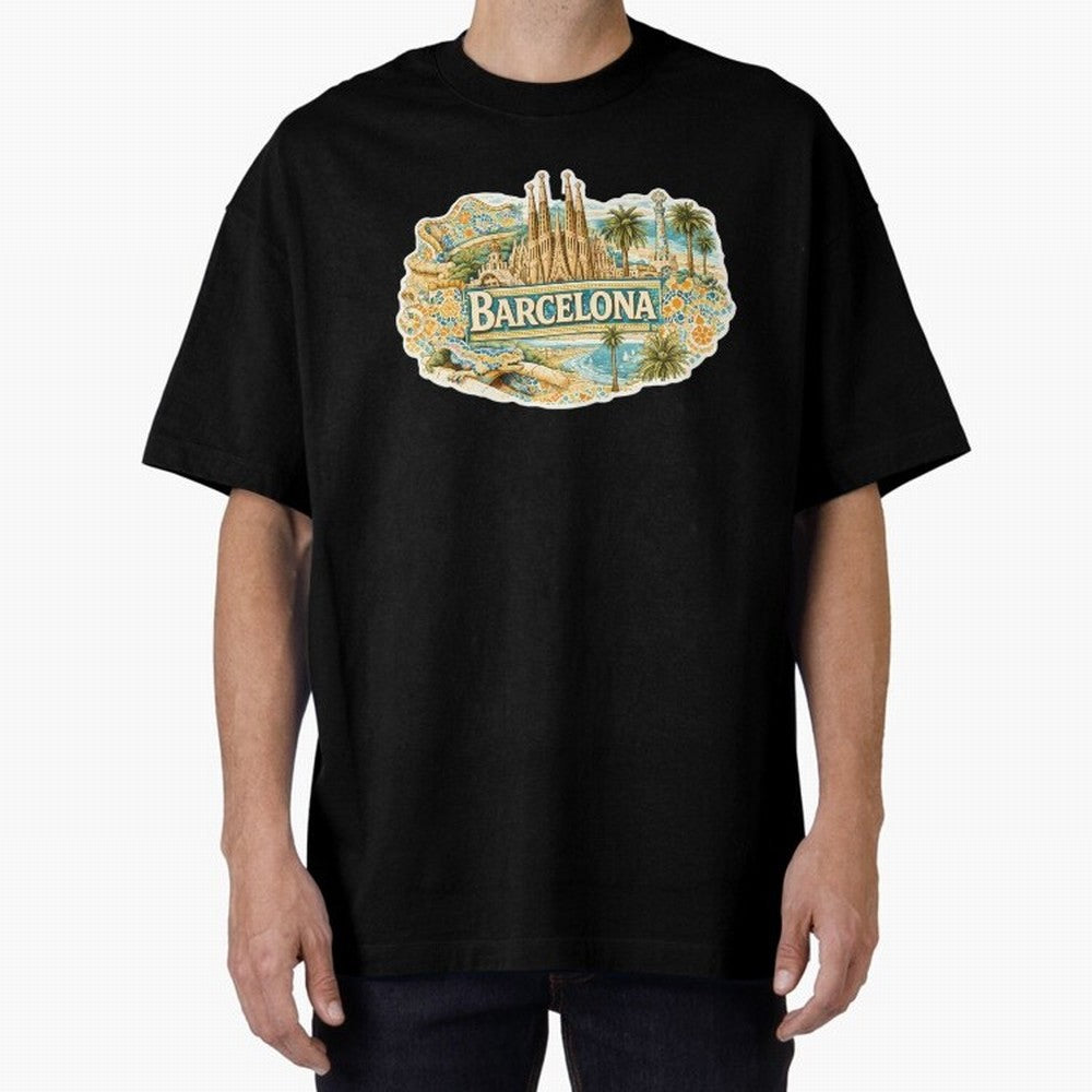 Barcelona Souvenir Sagrada Familia and Mosaic Design Oversized T-Shirt Celebrate Rivalries and Pride in the FIFA World Cup 2026 USA Canada Mexico Journey through Neymar, Haaland and Cristiano Ronaldo Highlights, Portugal Pride, Football History,