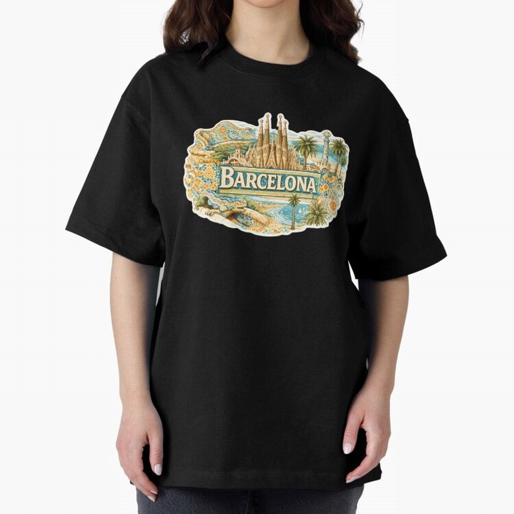 Barcelona Souvenir Sagrada Familia and Mosaic Design Oversized T-Shirt Celebrate Rivalries and Pride in the FIFA World Cup 2026 USA Canada Mexico Journey through Neymar, Haaland and Cristiano Ronaldo Highlights, Portugal Pride, Football History,