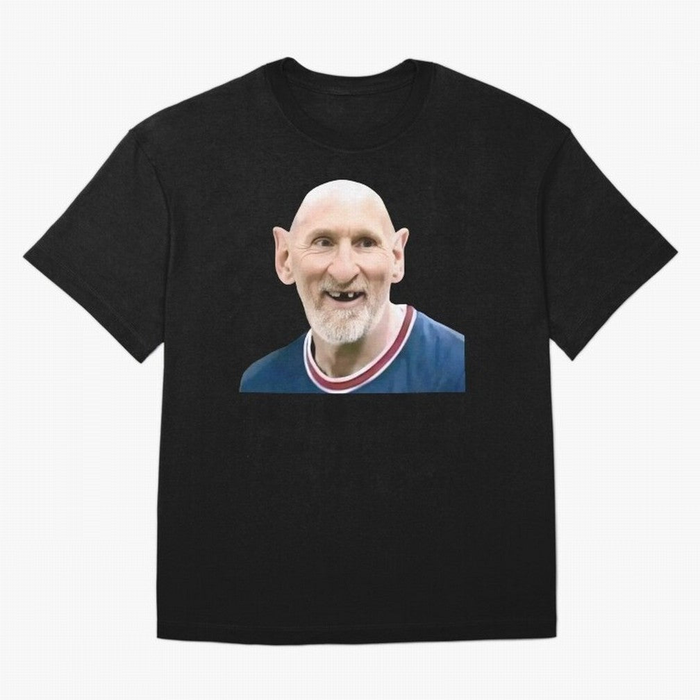 Old and Bald Messi Football Meme Oversized T-Shirt Celebrate Global Passion for FIFA World Cup 2026 for Fans of Haaland and Brazil, Portugal and Argentina, Bringing Goal Celebration Energy, Supporter Heritage, Football Icons and Worldwide