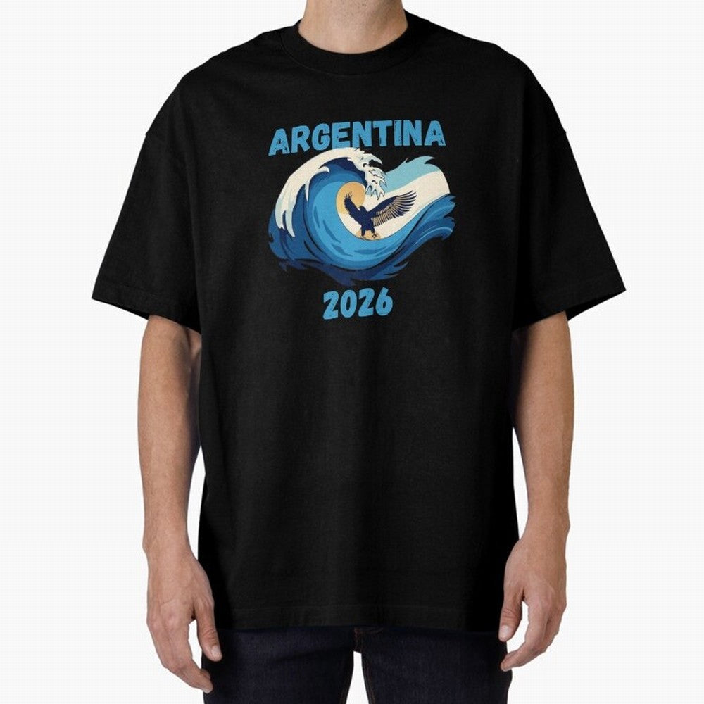 Camiseta y Calcoman¨ªa Argentina - Dise?o Bandera Albiceleste para Hinchas. Oversized T-Shirt Celebrate the Next Chapter of the FIFA World Cup 2026 Journey through Messi Highlights, Argentina Pride, Worldwide Fan Energy, Dramatic Goals, Stadium