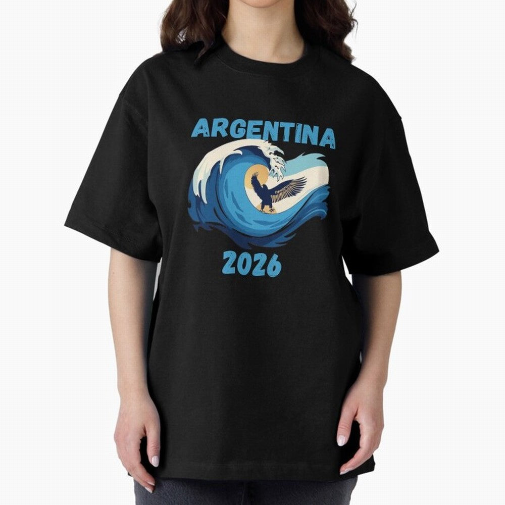 Camiseta y Calcoman¨ªa Argentina - Dise?o Bandera Albiceleste para Hinchas. Oversized T-Shirt Celebrate the Next Chapter of the FIFA World Cup 2026 Journey through Messi Highlights, Argentina Pride, Worldwide Fan Energy, Dramatic Goals, Stadium