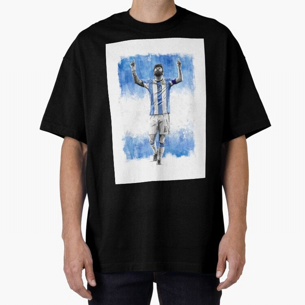 Messi Argentina Football Drawing Oversized T-Shirt Capture Stadium Memories from Match Day Hype around FIFA World Cup 2026 Group Stage, CR7, Germany, Worldwide Fan Energy, Dramatic Goals, Stadium Lights and Championship Celebrations; Perfect for