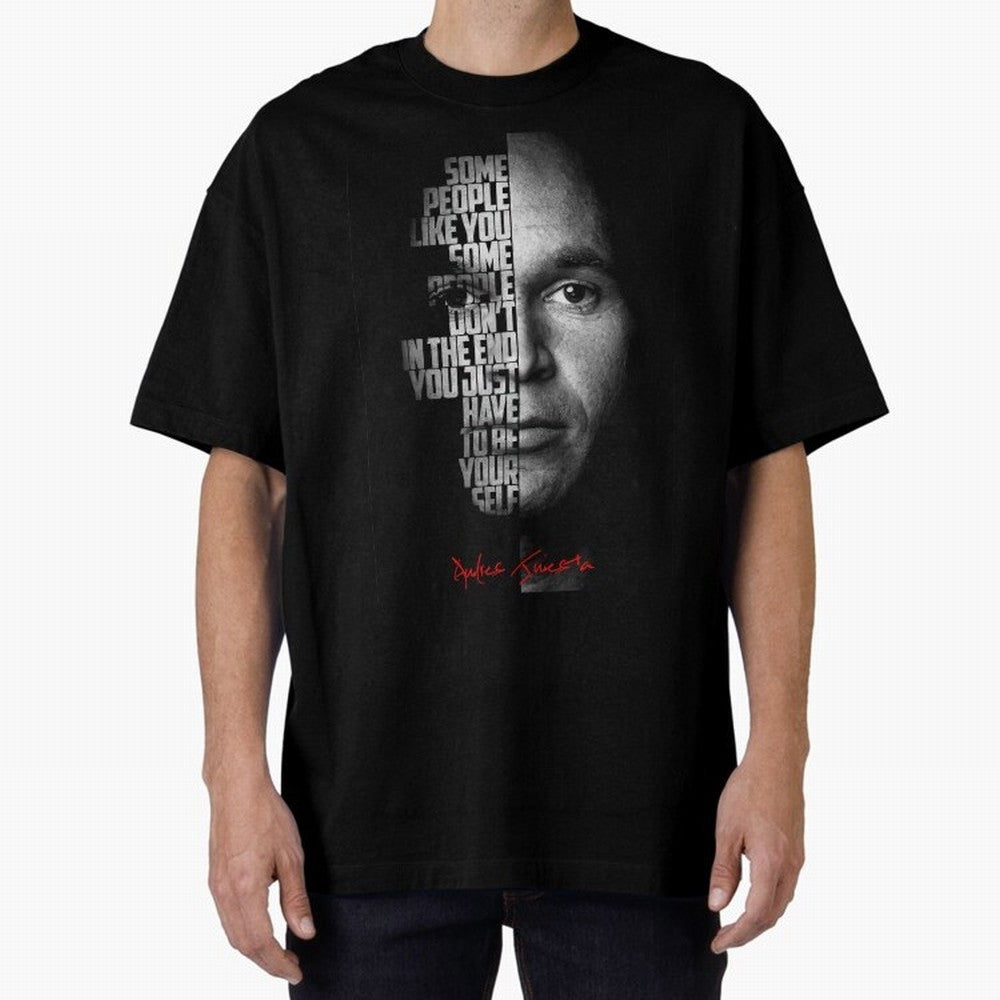 Black and white Andres Iniesta Quote. Oversized T-Shirt Bring World Football Passion into Global Football Passion for FIFA World Cup 2026 USA Canada Mexico, Centered on Mbappe, France and Portugal, Football Passion, Legendary Performances, Festival