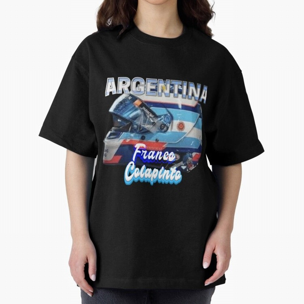 5306 Colapinto Helmet Argentina Oversized T-Shirt Get Ready for FIFA World Cup 2026 Spirit, with Brazil, Messi, CR7 and Mbappe, Tournament Hype, Historic Matchups, Family Viewing Parties and Global Sports Pride; Great for Watch Parties, Sports