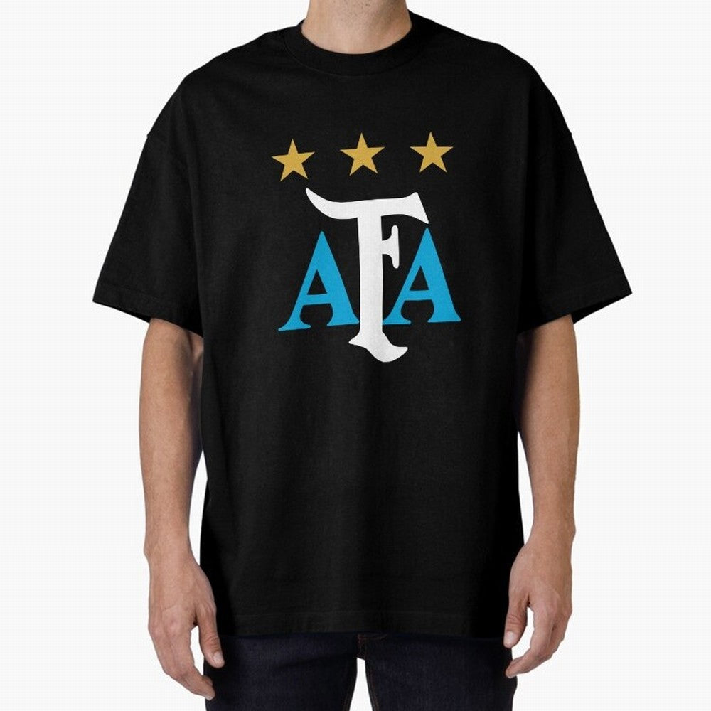 AFA logo - Argentina (light blue, white & gold) Oversized T-Shirt Discover Match Day Hype around FIFA World Cup 2026, Cristiano Ronaldo, Haaland and CR7, Brazil, Vintage Soccer Flavor, Modern Football Stars, National Flags and Final Night Emotion;