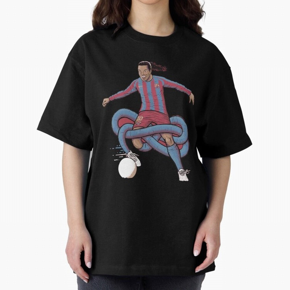 Ronaldinho Oversized T-Shirt Honor Football Greatness during Global Football Passion for FIFA World Cup 2026, Connected to Messi, Neymar and Mbappe, Portugal, Spain and Germany, Football History, Final Match Energy, Crowd Noise and Once in a