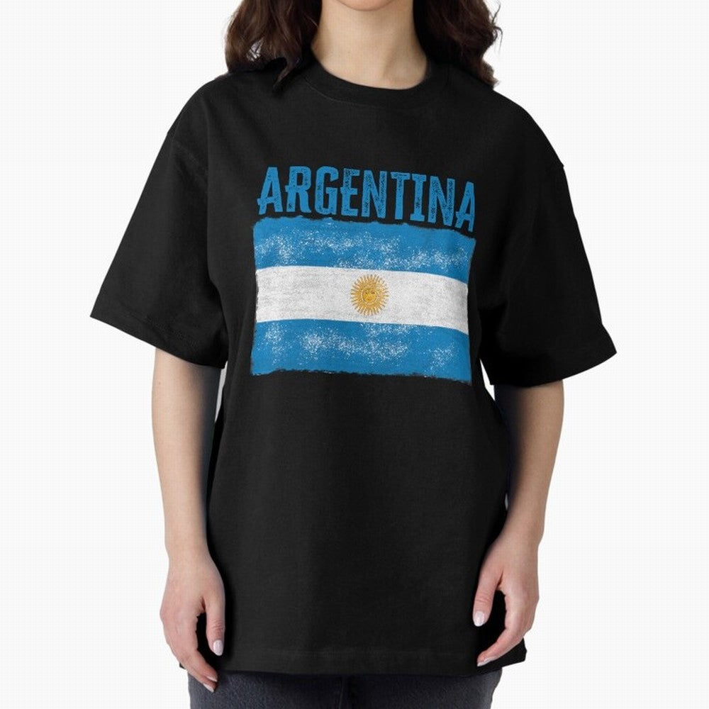 Argentina Oversized T-Shirt Feel the Trophy Chase of Global Football Passion for FIFA World Cup 2026 USA Canada Mexico, Filled with Cristiano Ronaldo, Spain and Netherlands, Sports Nostalgia, International Competition, Famous Players and