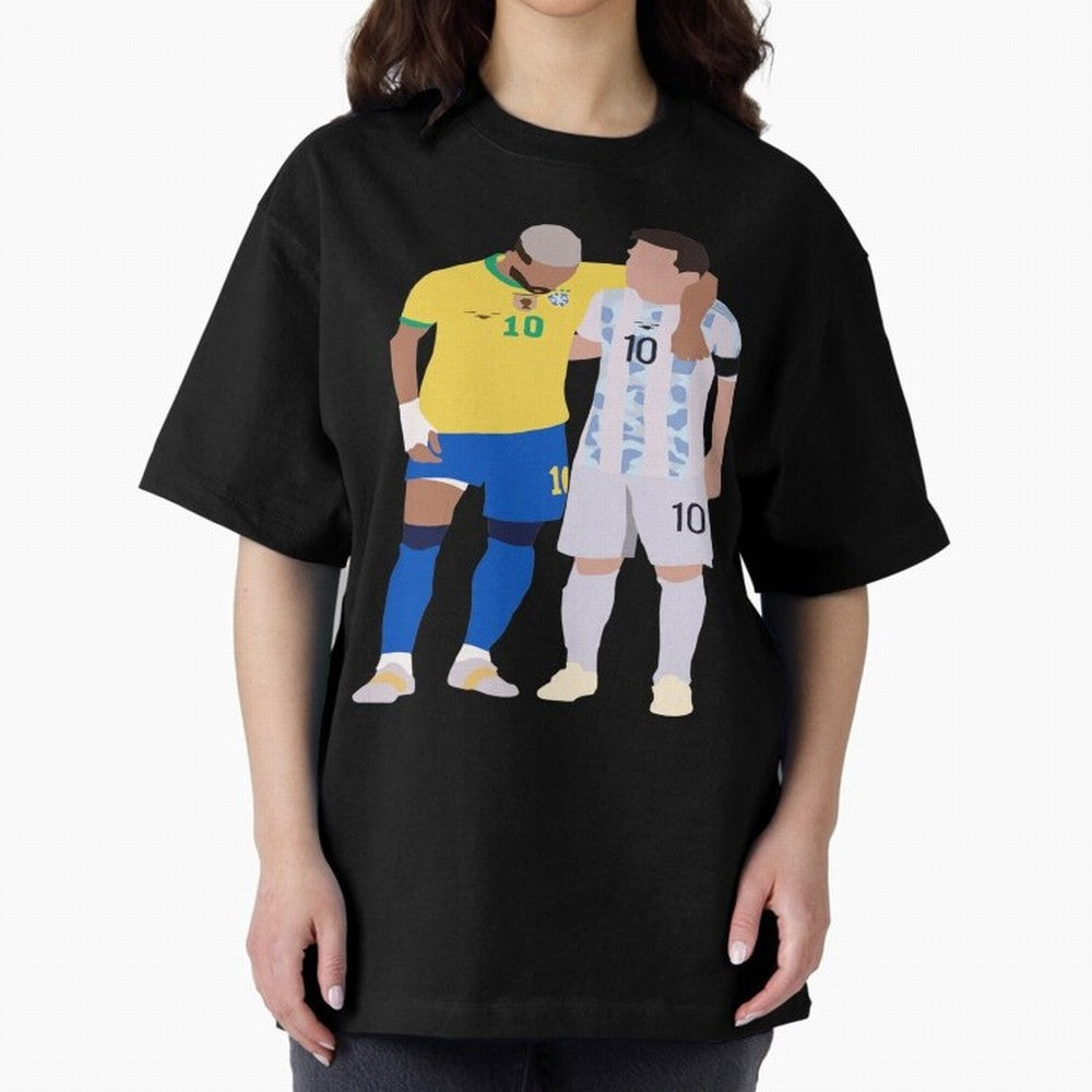 Messi and Neymar Copa America Friends Oversized T-Shirt Live for the Drama of FIFA World Cup 2026 USA Canada Mexico Spirit, with Brazil, Portugal and Argentina, Neymar, Haaland and Cristiano Ronaldo, Stadium Memories, Football Loyalty,