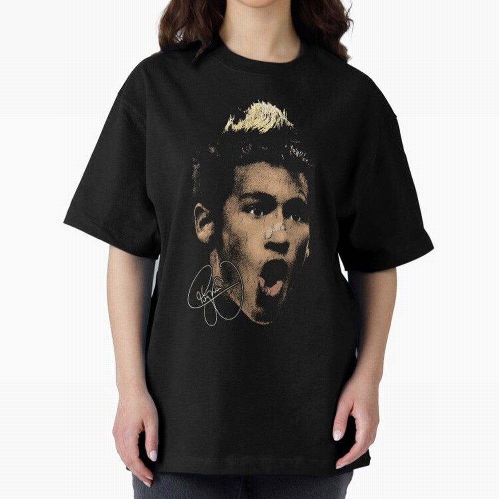 Young Neymar Illustration Oversized T-Shirt Relive the Noise and Pride of Match Day Hype around FIFA World Cup 2026 USA Canada Mexico, Messi, Neymar and Mbappe, France and Portugal, Football Festival Excitement, Trophy Ambitions, Country Rivalries