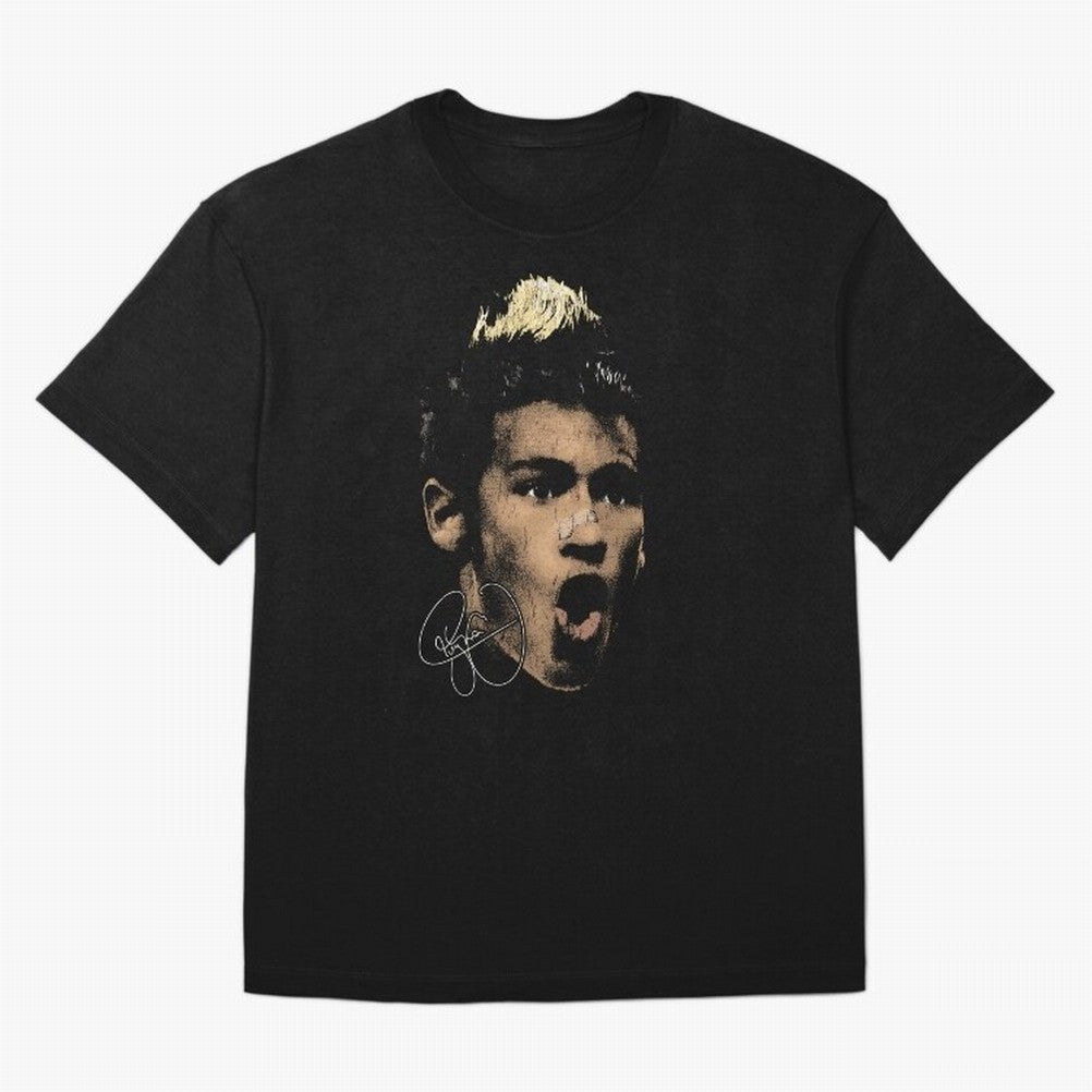 Young Neymar Illustration Oversized T-Shirt Relive the Noise and Pride of Match Day Hype around FIFA World Cup 2026 USA Canada Mexico, Messi, Neymar and Mbappe, France and Portugal, Football Festival Excitement, Trophy Ambitions, Country Rivalries