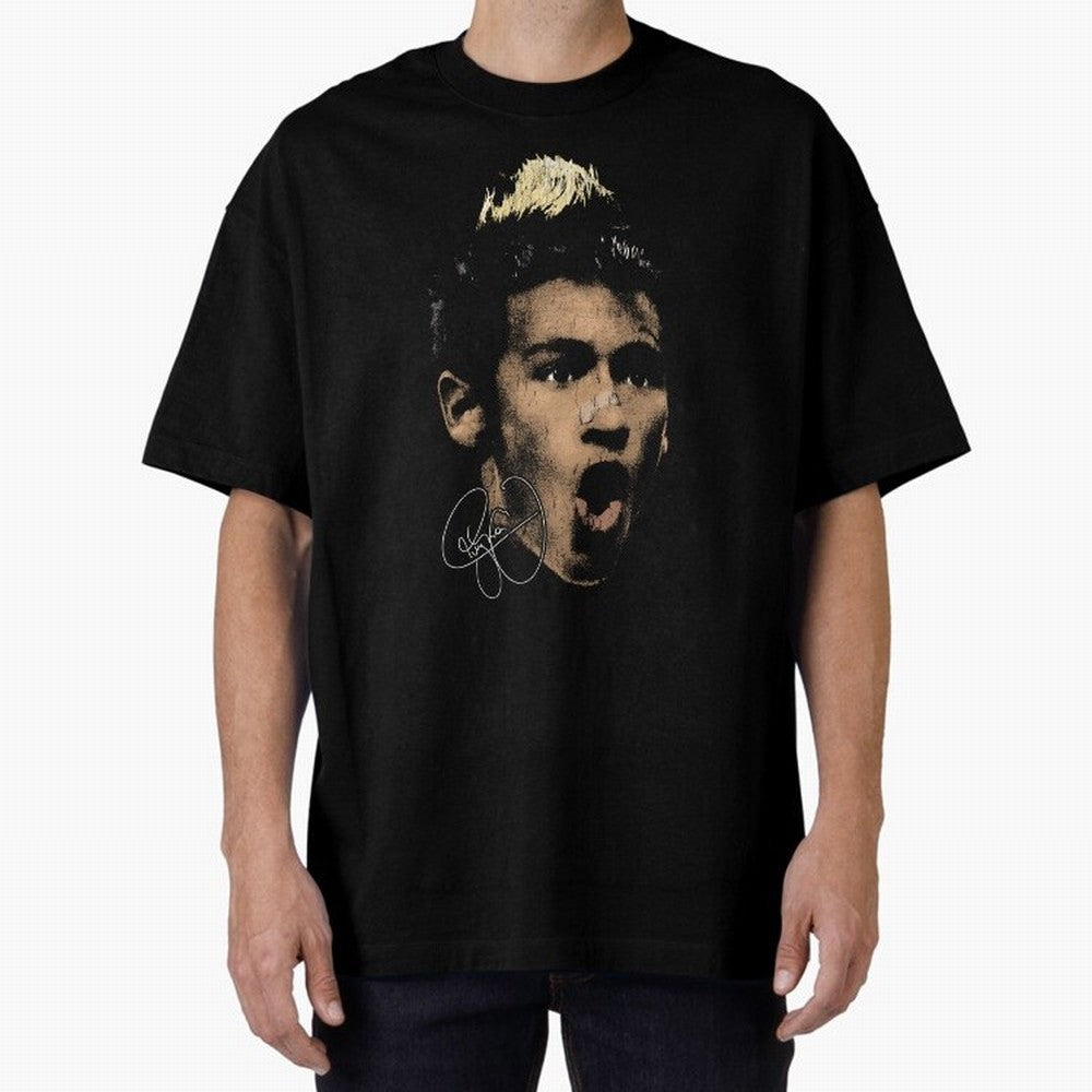 Young Neymar Illustration Oversized T-Shirt Relive the Noise and Pride of Match Day Hype around FIFA World Cup 2026 USA Canada Mexico, Messi, Neymar and Mbappe, France and Portugal, Football Festival Excitement, Trophy Ambitions, Country Rivalries