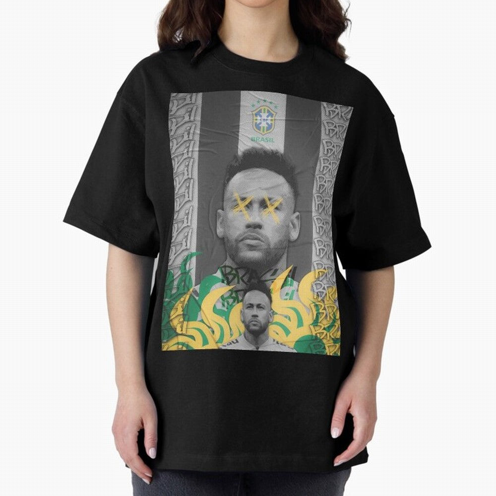 Brazil Football Star Grunge Poster Oversized T-Shirt Represent Fans Who Live for the FIFA World Cup 2026 Journey through Messi, CR7 and Mbappe Highlights, Argentina, France and Brazil Pride, Football Passion, Legendary Performances, Festival Vibes