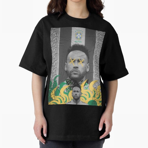 Brazil Football Star Grunge Poster Oversized T-Shirt Represent Fans Who Live for the FIFA World Cup 2026 Journey through Messi, CR7 and Mbappe Highlights, Argentina, France and Brazil Pride, Football Passion, Legendary Performances, Festival Vibes
