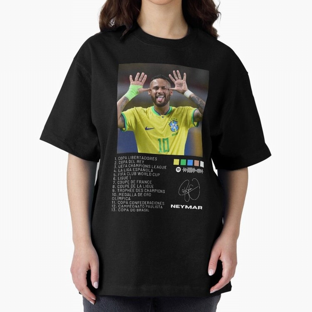 Neymar Brazil 10 Oversized T-Shirt Bring a Vintage Feel to the FIFA World Cup 2026 Journey through Mbappe and Neymar Highlights, France Pride, Championship Spirit, Famous Goals, Roaring Crowds and International Football Unity; Ideal for Fans Who