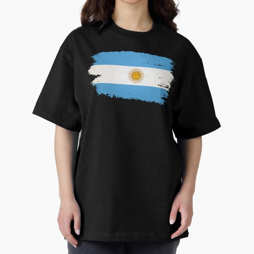 ARGENTINIAN FLAG PRINT Oversized T-Shirt Honor Football Greatness during FIFA World Cup 2026 for Fans of Messi and Cristiano Ronaldo and Spain and Netherlands, Bringing Global Supporter Spirit, Legendary Goals, National Colors and Tournament