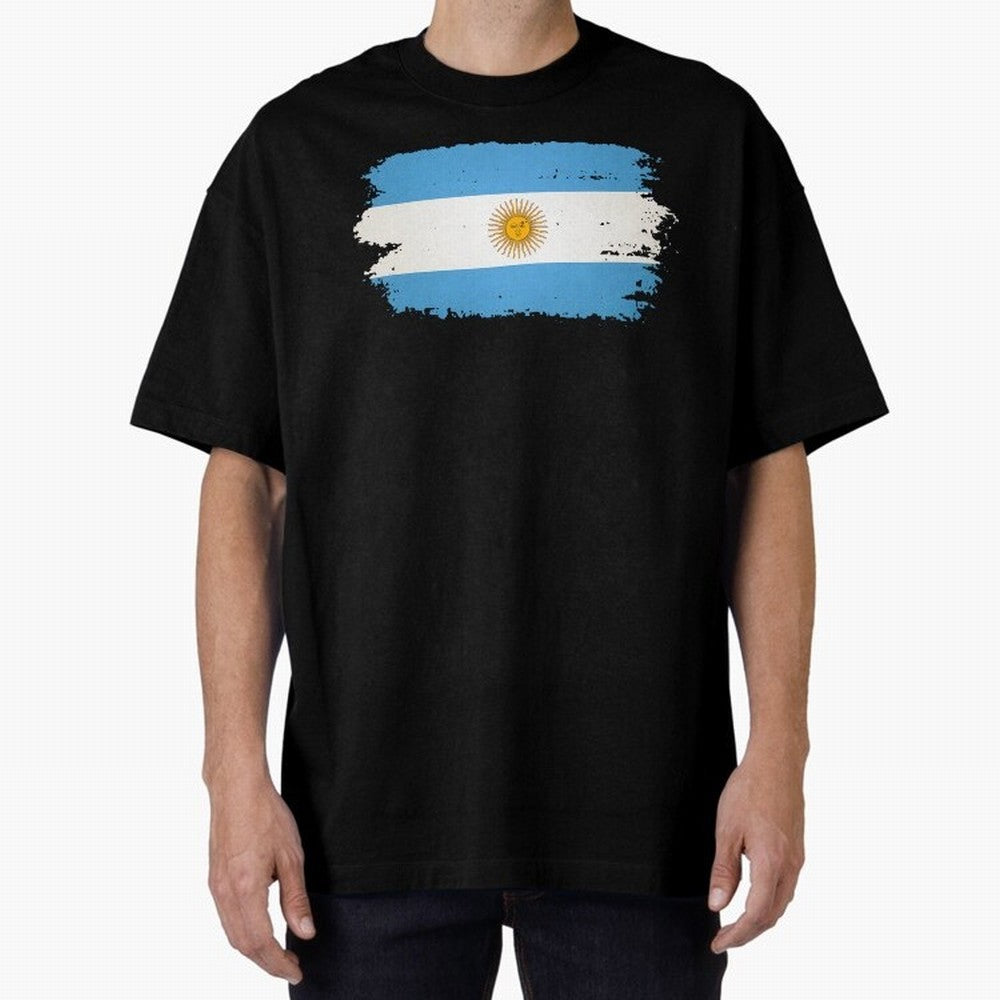 ARGENTINIAN FLAG PRINT Oversized T-Shirt Honor Football Greatness during FIFA World Cup 2026 for Fans of Messi and Cristiano Ronaldo and Spain and Netherlands, Bringing Global Supporter Spirit, Legendary Goals, National Colors and Tournament