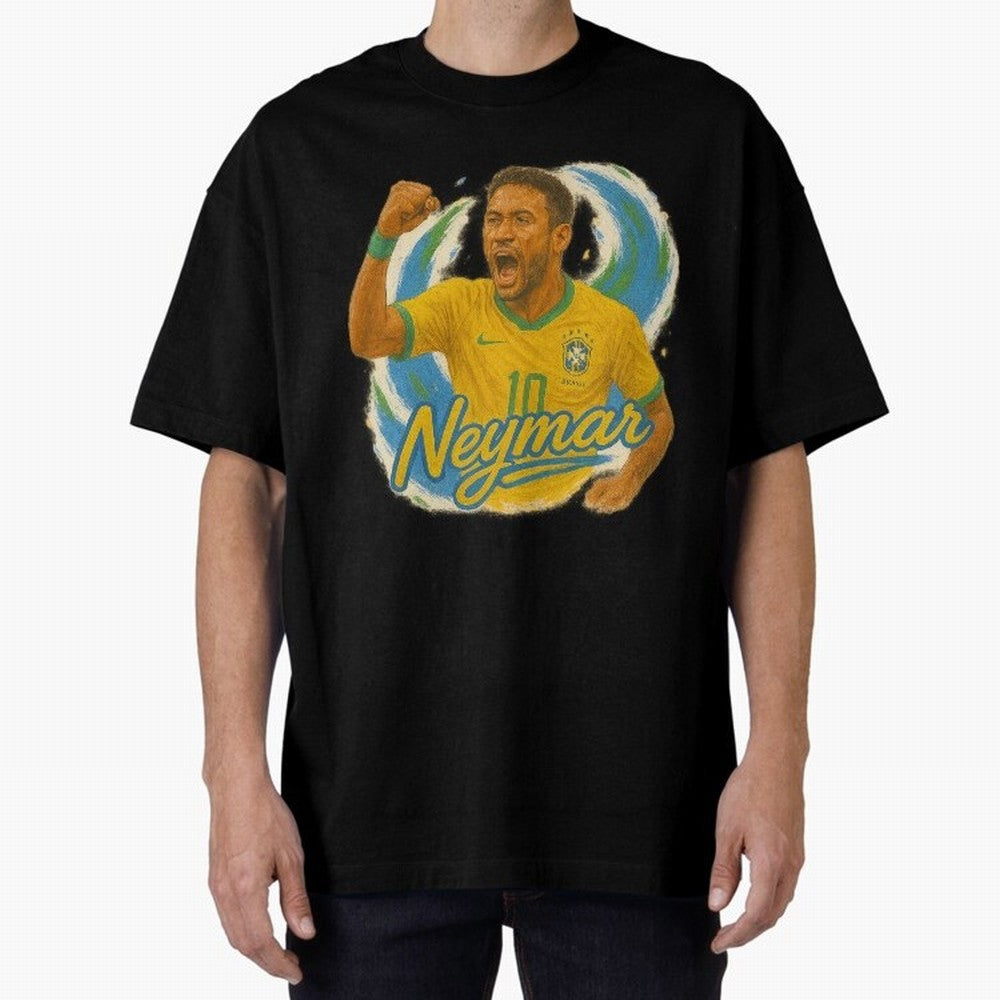 Neymar Brazil Art ¨C Dynamic Football Superstar Tribute Design	 Oversized T-Shirt Mark FIFA World Cup 2026 USA Canada Mexico for Fans of Messi, Neymar and Mbappe and Brazil, Bringing Supporter Pride, Iconic Celebrations, Legendary Names and Global