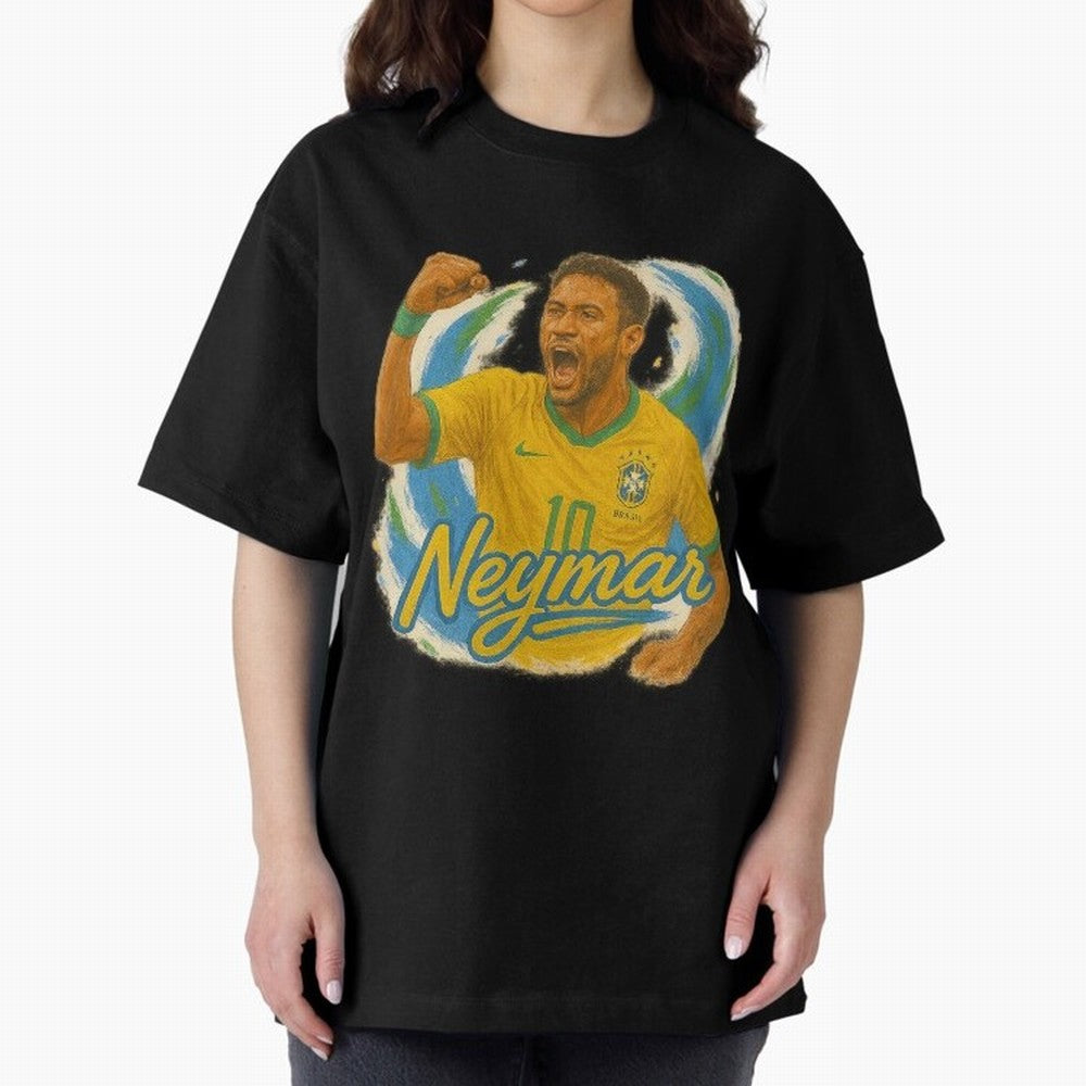 Neymar Brazil Art ¨C Dynamic Football Superstar Tribute Design	 Oversized T-Shirt Mark FIFA World Cup 2026 USA Canada Mexico for Fans of Messi, Neymar and Mbappe and Brazil, Bringing Supporter Pride, Iconic Celebrations, Legendary Names and Global