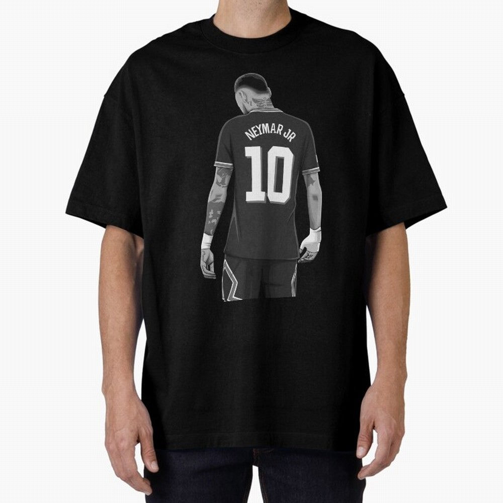 Neymar Jr Black and White Version Oversized T-Shirt Celebrate the Stars of FIFA World Cup 2026 for Fans of CR7 and Portugal, Spain and Germany, Bringing Sports Nostalgia, International Competition, Famous Players and Unforgettable Victories; Ideal