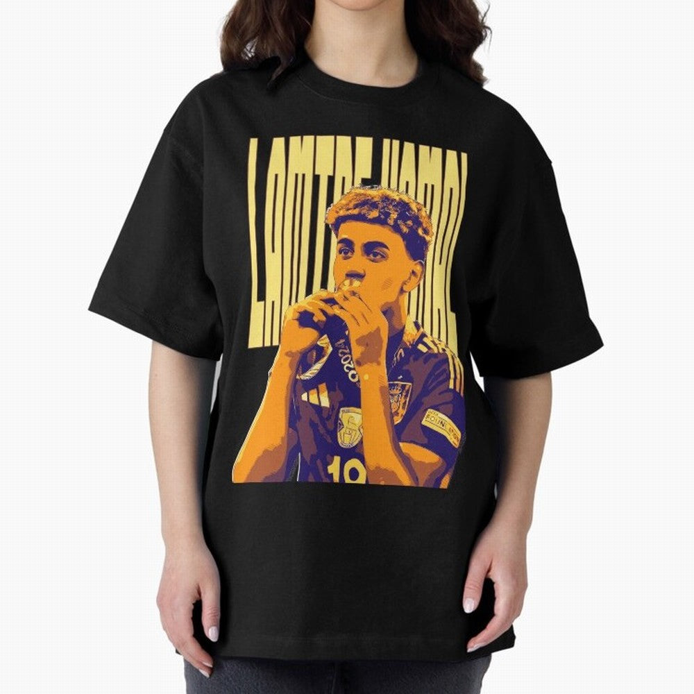 Lamine yamal pop art Oversized T-Shirt Carry National Pride through Match Day Hype around FIFA World Cup 2026, Messi and Cristiano Ronaldo, France, Championship Spirit, Famous Goals, Roaring Crowds and International Football Unity; Created for