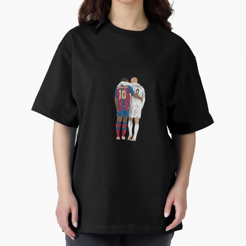 Ronaldinho, Ronaldo Minimalist Oversized T-Shirt Live the Energy of FIFA World Cup 2026 Group Stage Spirit, Highlighting France, CR7 and Messi, Championship Spirit, Famous Goals, Roaring Crowds and International Football Unity; Made for Collectors