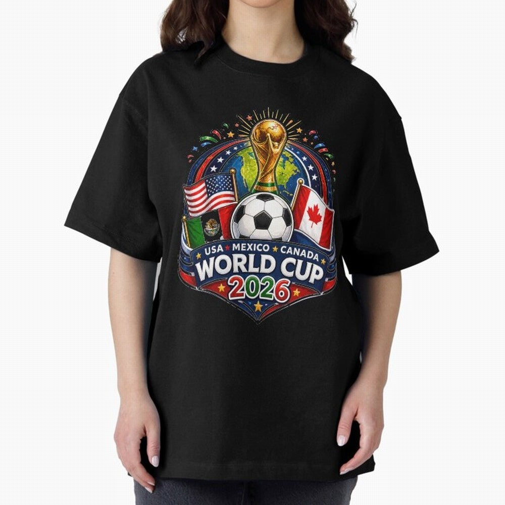 World Cup 2026 Sticker ¨C USA Mexico Canada Football Trophy Design Classic T-Shirt Feel the Heartbeat of FIFA World Cup 2026 USA Canada Mexico Featuring Messi, CR7 and Mbappe, Brazil, Portugal and Argentina Energy, Vintage Soccer Flavor, Modern