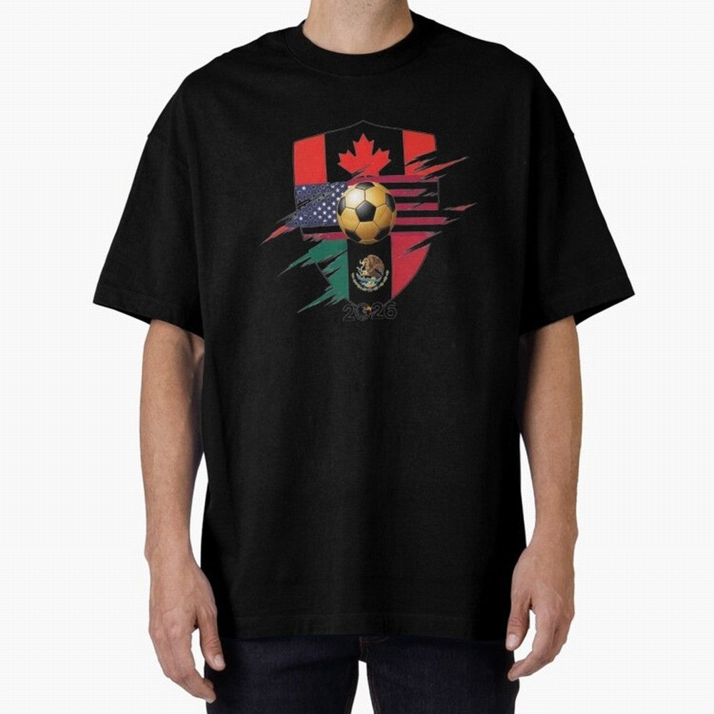 Golden Soccer Ball 2026 Host Nations Emblem Classic T-Shirt Embrace FIFA World Cup 2026 Group Stage for Fans of Cristiano Ronaldo, Haaland and CR7 and Germany, Bringing Vintage Soccer Flavor, Modern Football Stars, National Flags and Final Night