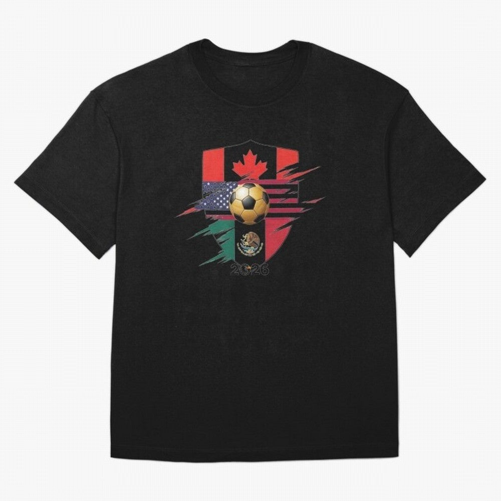 Golden Soccer Ball 2026 Host Nations Emblem Classic T-Shirt Embrace FIFA World Cup 2026 Group Stage for Fans of Cristiano Ronaldo, Haaland and CR7 and Germany, Bringing Vintage Soccer Flavor, Modern Football Stars, National Flags and Final Night