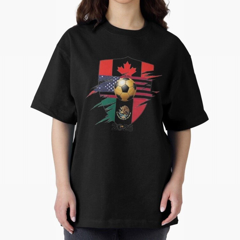 Golden Soccer Ball 2026 Host Nations Emblem Classic T-Shirt Embrace FIFA World Cup 2026 Group Stage for Fans of Cristiano Ronaldo, Haaland and CR7 and Germany, Bringing Vintage Soccer Flavor, Modern Football Stars, National Flags and Final Night