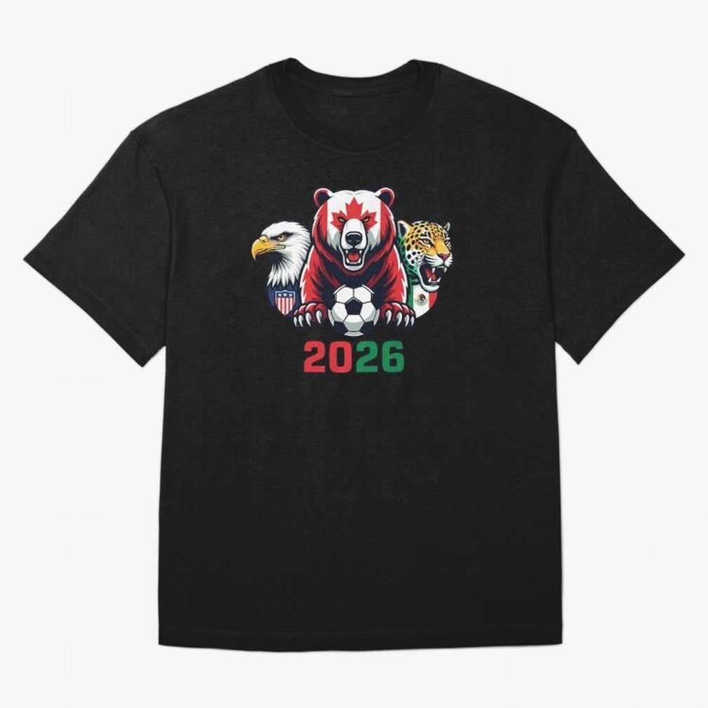 World Cup 2026 USA Canada Mexico Host Mascots Classic T-Shirt Fuel Your Fan Pride for FIFA World Cup 2026 USA Canada Mexico Spirit, Highlighting Portugal, Spain and Germany, Messi, Neymar and Mbappe, Global Supporter Spirit, Legendary Goals,