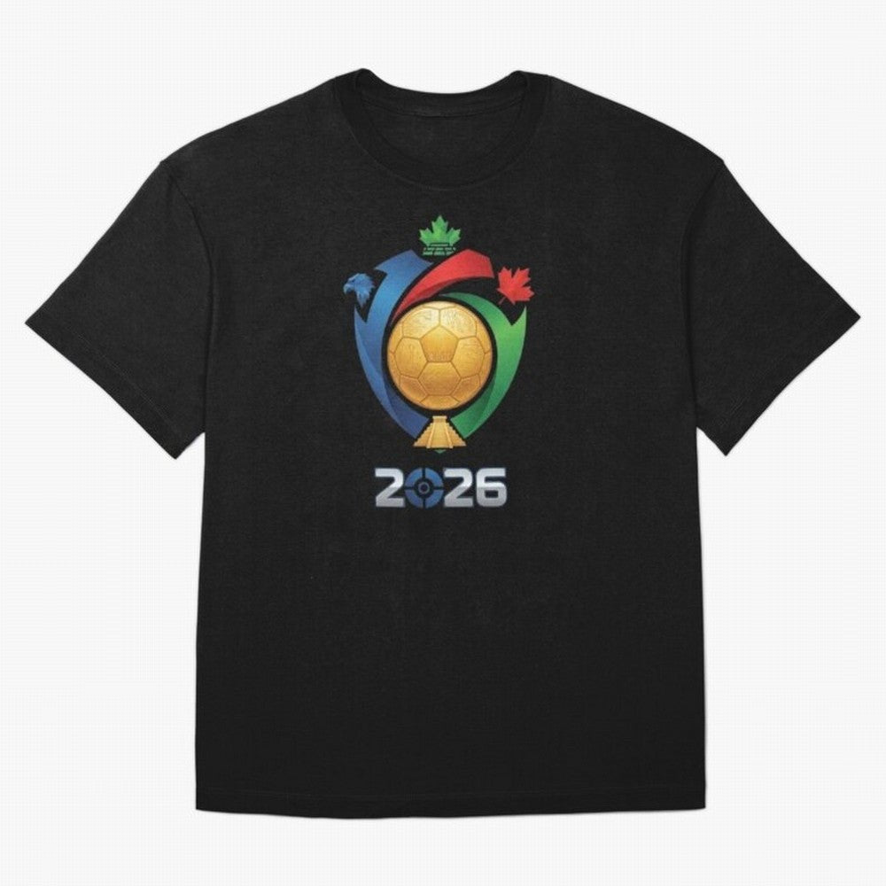 Golden Soccer Ball 2026 Host Nations Emblem Classic T-Shirt Refresh FIFA World Cup 2026 USA Canada Mexico Filled with Neymar, Spain and Netherlands Energy, Stadium Chants, National Pride, Trophy Dreams and Unforgettable Football Memories; Perfect