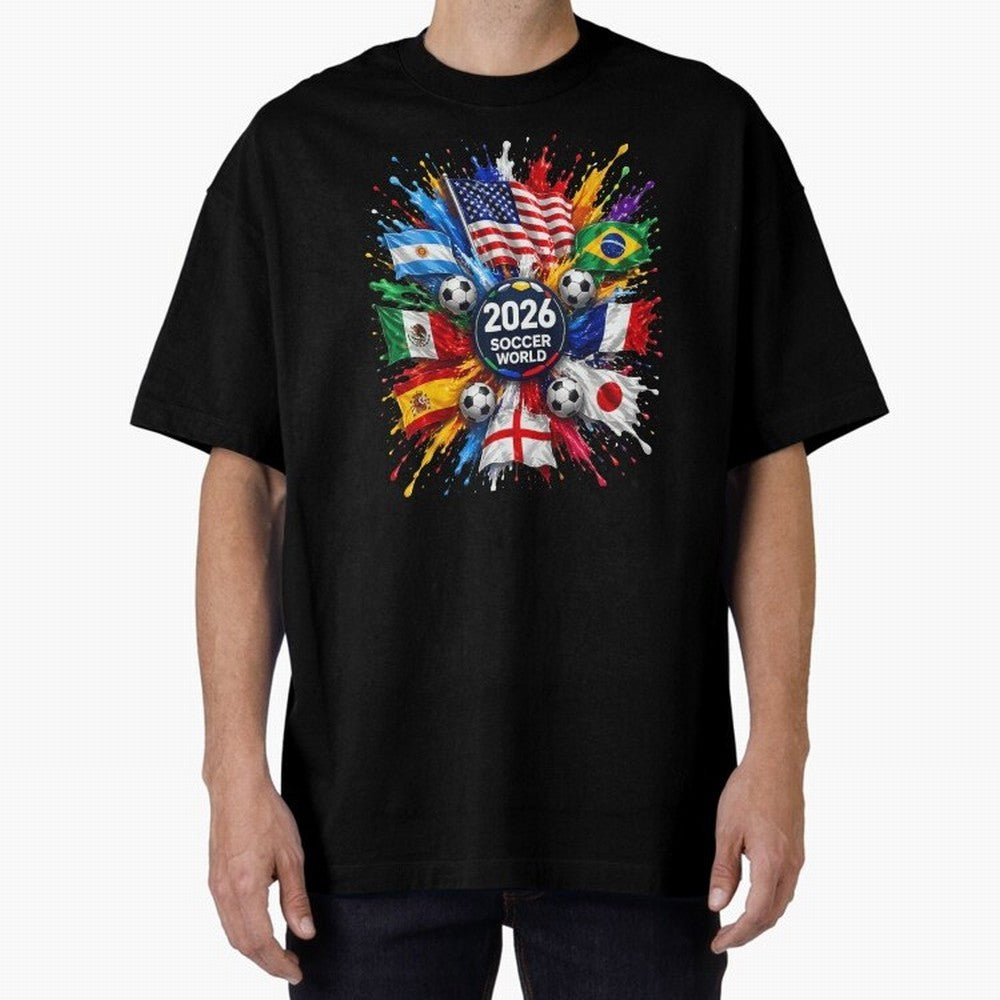 2026 Soccer World Championship Global Flags Paint Splash Sports Fan Graphic Classic T-Shirt Make Memories around FIFA World Cup 2026 USA Canada Mexico for Fans of CR7 and Messi and Argentina and Brazil, Bringing Football History, Final Match