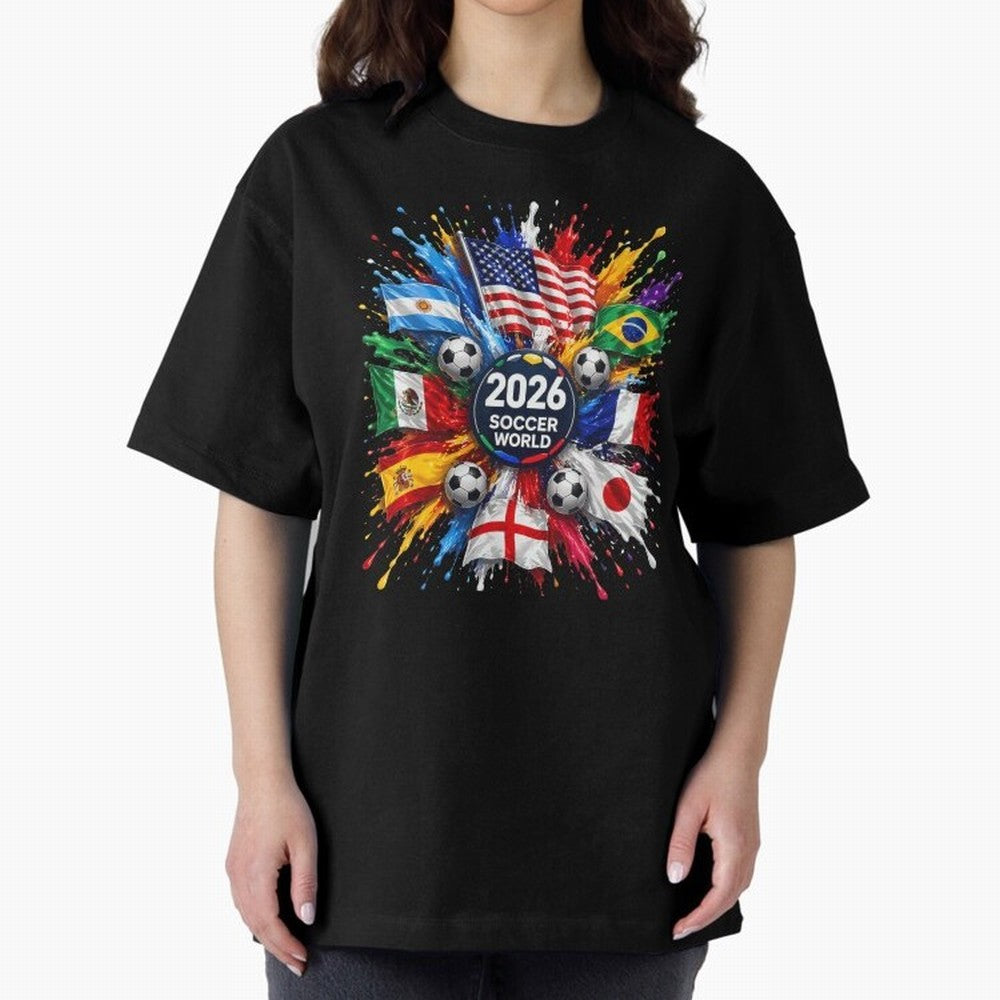 2026 Soccer World Championship Global Flags Paint Splash Sports Fan Graphic Classic T-Shirt Make Memories around FIFA World Cup 2026 USA Canada Mexico for Fans of CR7 and Messi and Argentina and Brazil, Bringing Football History, Final Match
