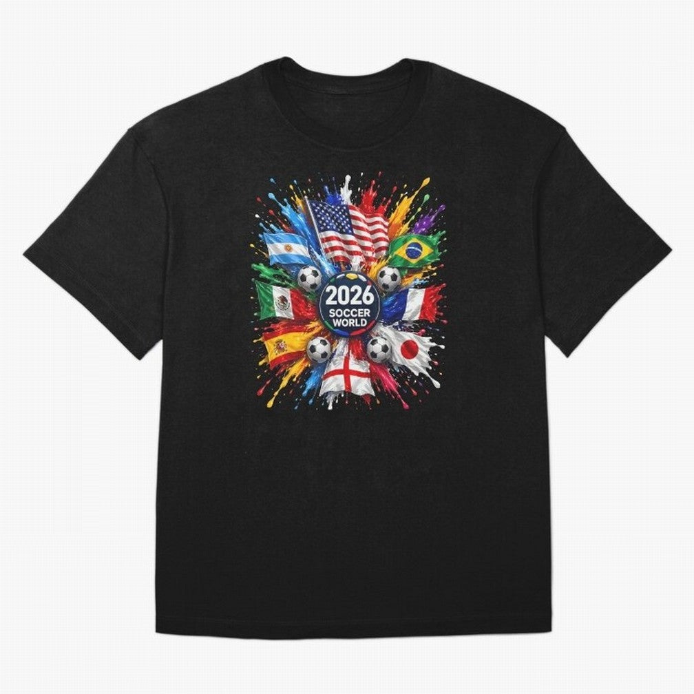 2026 Soccer World Championship Global Flags Paint Splash Sports Fan Graphic Classic T-Shirt Make Memories around FIFA World Cup 2026 USA Canada Mexico for Fans of CR7 and Messi and Argentina and Brazil, Bringing Football History, Final Match