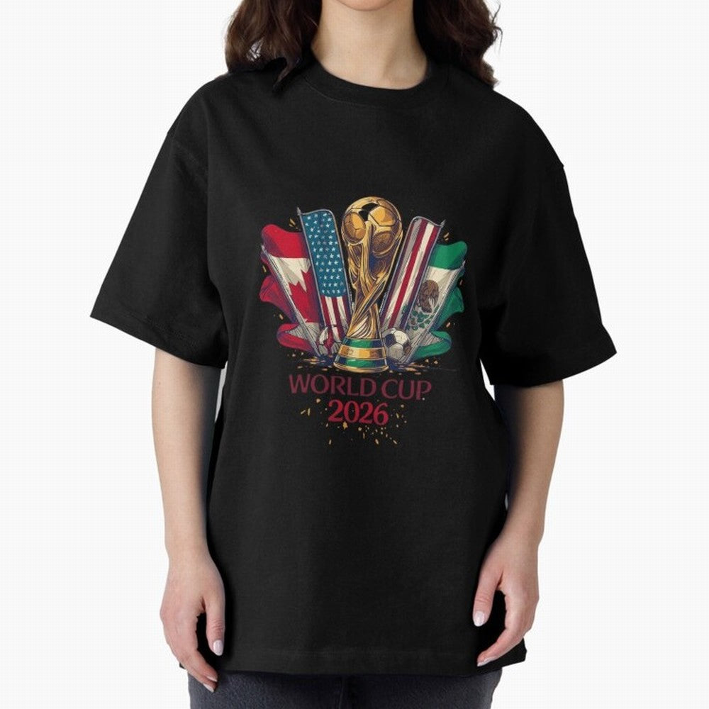 Host Trio Flags Banner Trophy Classic T-Shirt Follow Every Goal of FIFA World Cup 2026 USA Canada Mexico for Fans of Haaland and Mbappe and Brazil, Portugal and Argentina, Bringing Classic Soccer Heritage, Championship Pressure, Fan Loyalty and