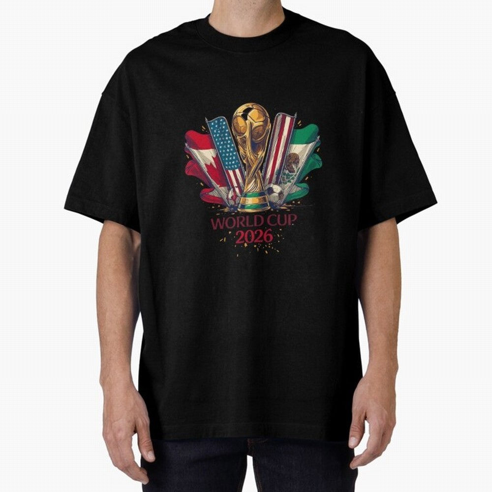 Host Trio Flags Banner Trophy Classic T-Shirt Follow Every Goal of FIFA World Cup 2026 USA Canada Mexico for Fans of Haaland and Mbappe and Brazil, Portugal and Argentina, Bringing Classic Soccer Heritage, Championship Pressure, Fan Loyalty and