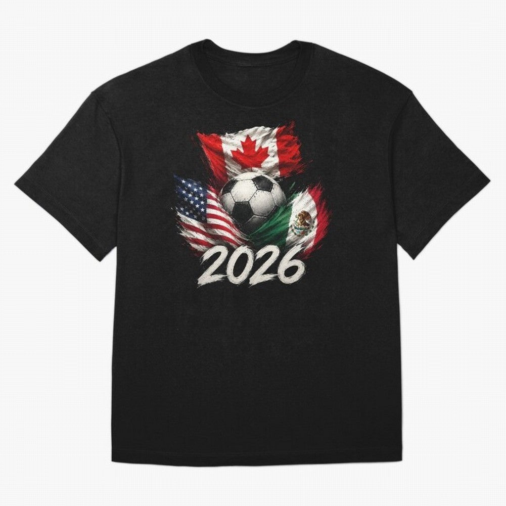 Soccer 2026 USA Canada Mexico ¨C World Football Flags Design Classic T-Shirt Follow Every Goal of FIFA World Cup 2026 USA Canada Mexico for Fans of Mbappe and Neymar and France and Portugal, Bringing Football Passion, Legendary Performances,